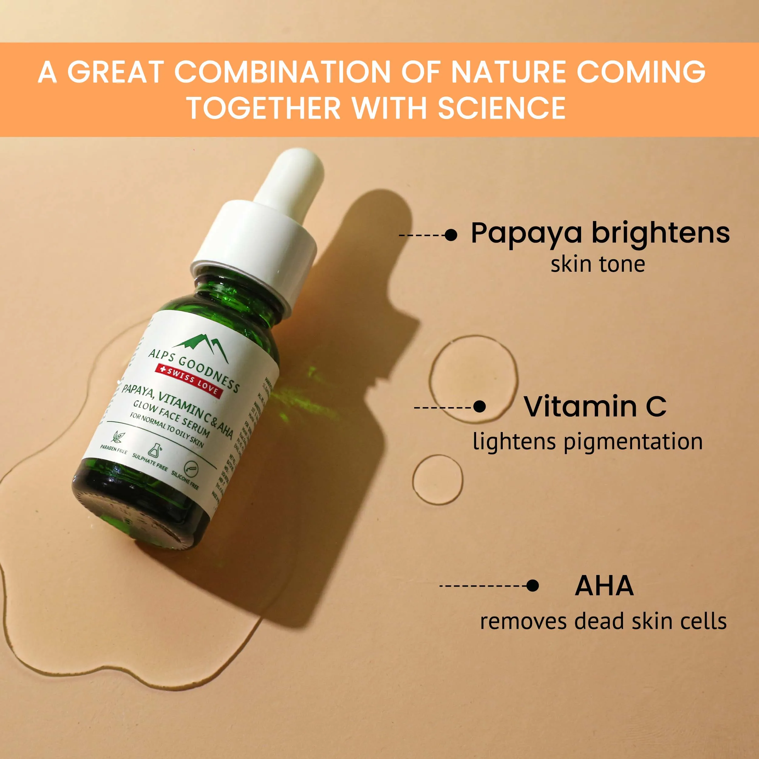 Alps Goodness Vitamin C serum with Papaya & AHA for Glow for Normal to Oily Skin (15ml) | Face Serum | For Glowing Skin | Silicone Free, Paraben Free, Mineral Oil Free, Sulphate Free | Vegan