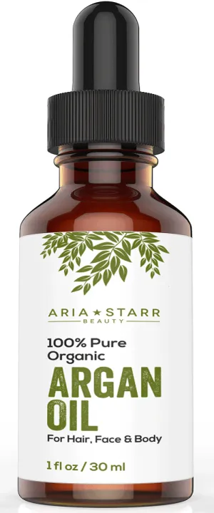 Aria Starr ORGANIC Argan Oil For Hair, Skin, Face, Nails, Beard & Cuticles - Best 100% Pure Moroccan Anti Aging, Anti Wrinkle Beauty Secret, Certified Cold Pressed Moisturizer